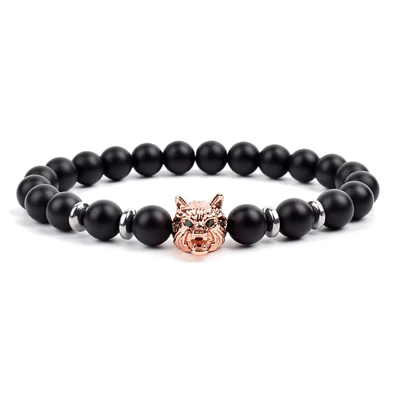 Crown Charm Beaded Bracelet Matte Black Onyx Hematite with Micro CZ