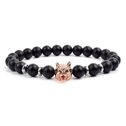 Crown Charm Beaded Bracelet Matte Black Onyx Hematite with Micro CZ