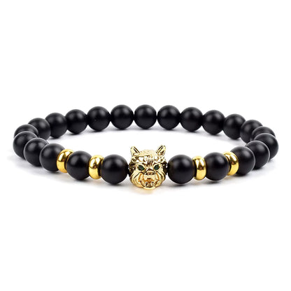 Crown Charm Beaded Bracelet Matte Black Onyx Hematite with Micro CZ