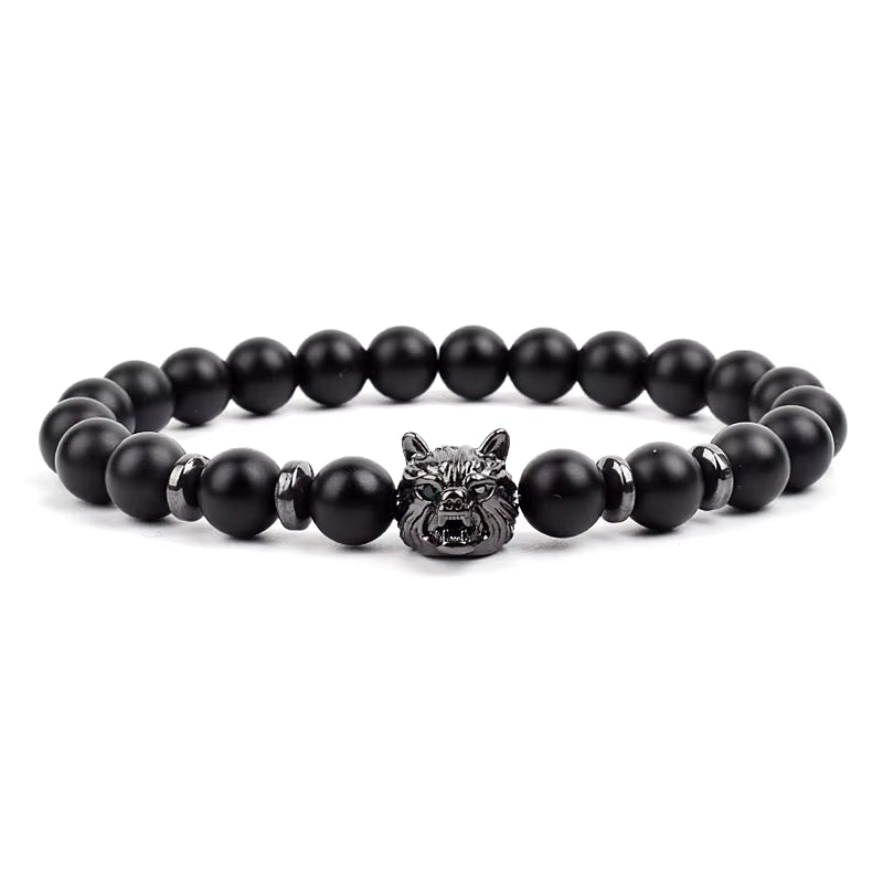 Crown Charm Beaded Bracelet Matte Black Onyx Hematite with Micro CZ