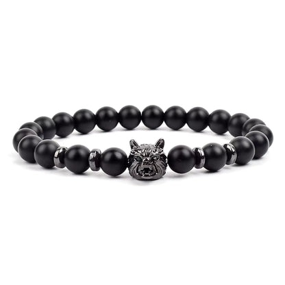 Crown Charm Beaded Bracelet Matte Black Onyx Hematite with Micro CZ