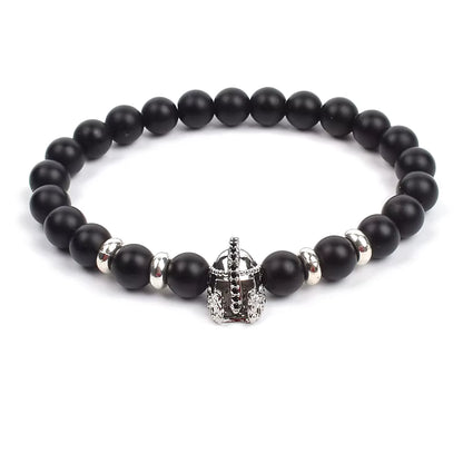 Crown Charm Beaded Bracelet Matte Black Onyx Hematite with Micro CZ