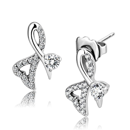 DA204 - High polished (no plating) Stainless Steel Earrings with AAA Grade CZ  in Clear-0