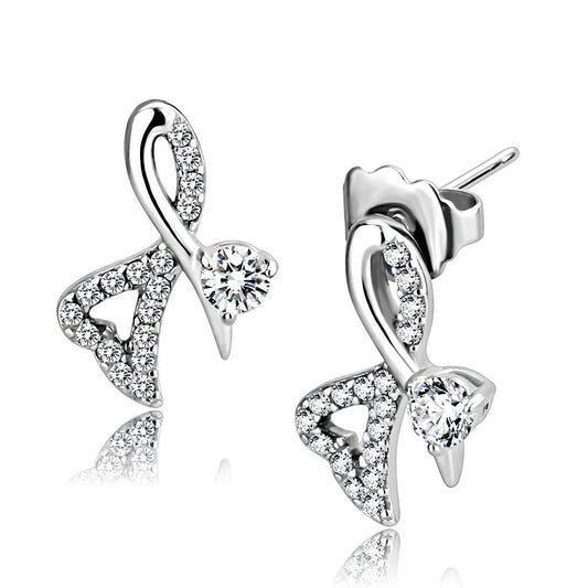 DA204 - High polished (no plating) Stainless Steel Earrings with AAA Grade CZ  in Clear-0