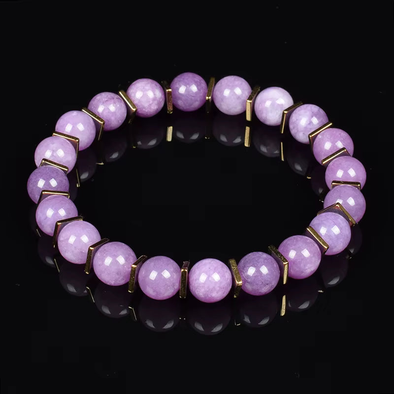 Green Jade Beaded Bracelet Stretch 8mm Natural Stone Unisex Gold