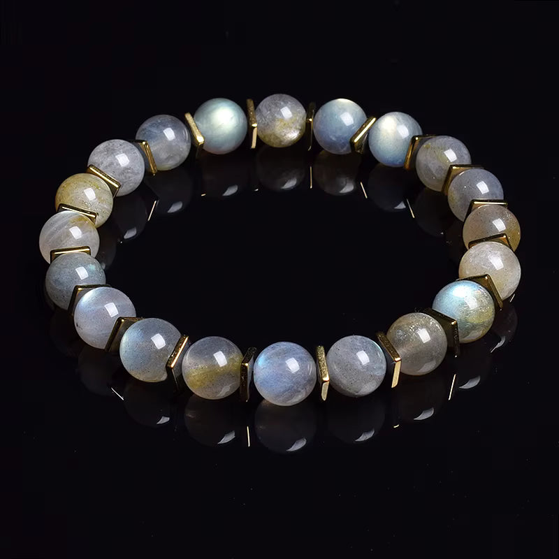 Green Jade Beaded Bracelet Stretch 8mm Natural Stone Unisex Gold