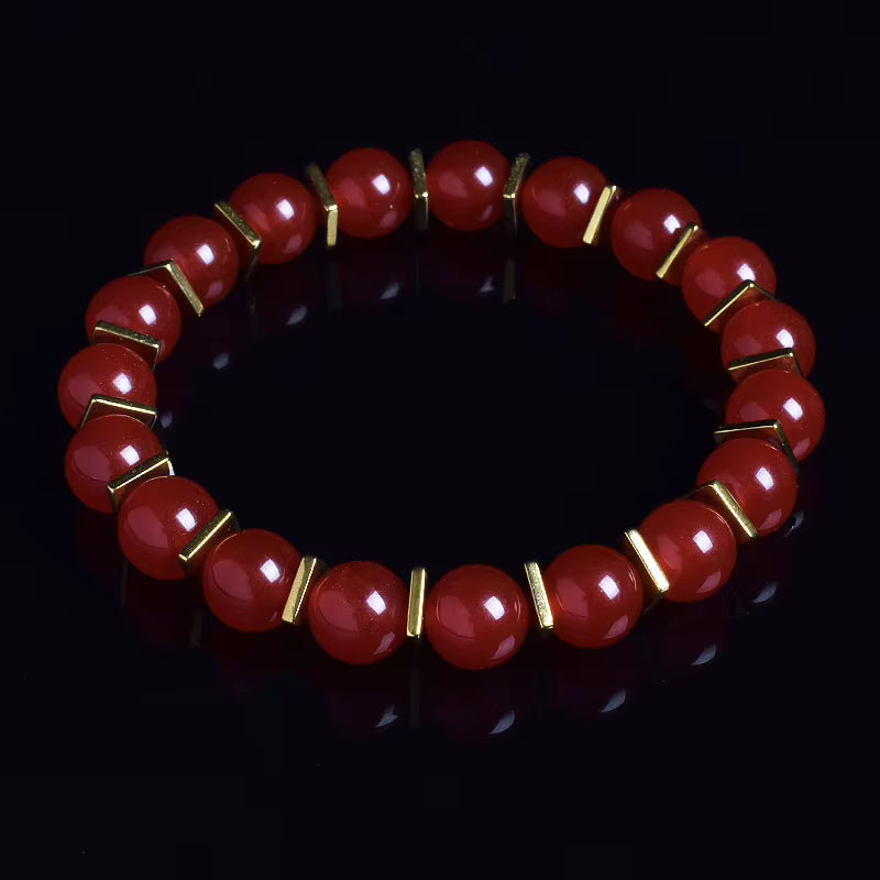 Green Jade Beaded Bracelet Stretch 8mm Natural Stone Unisex Gold