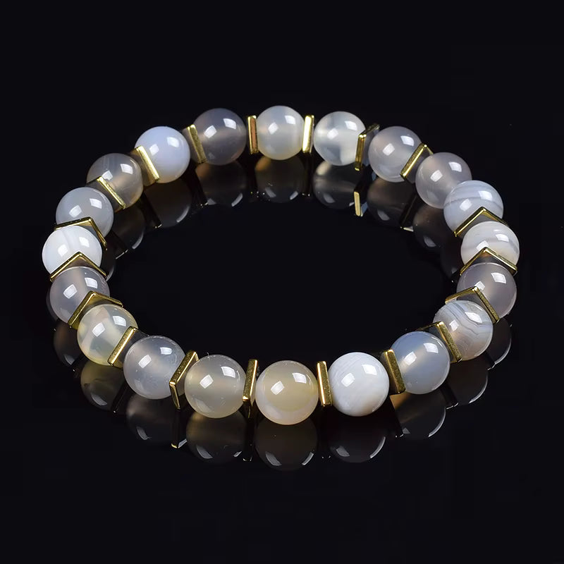 Green Jade Beaded Bracelet Stretch 8mm Natural Stone Unisex Gold