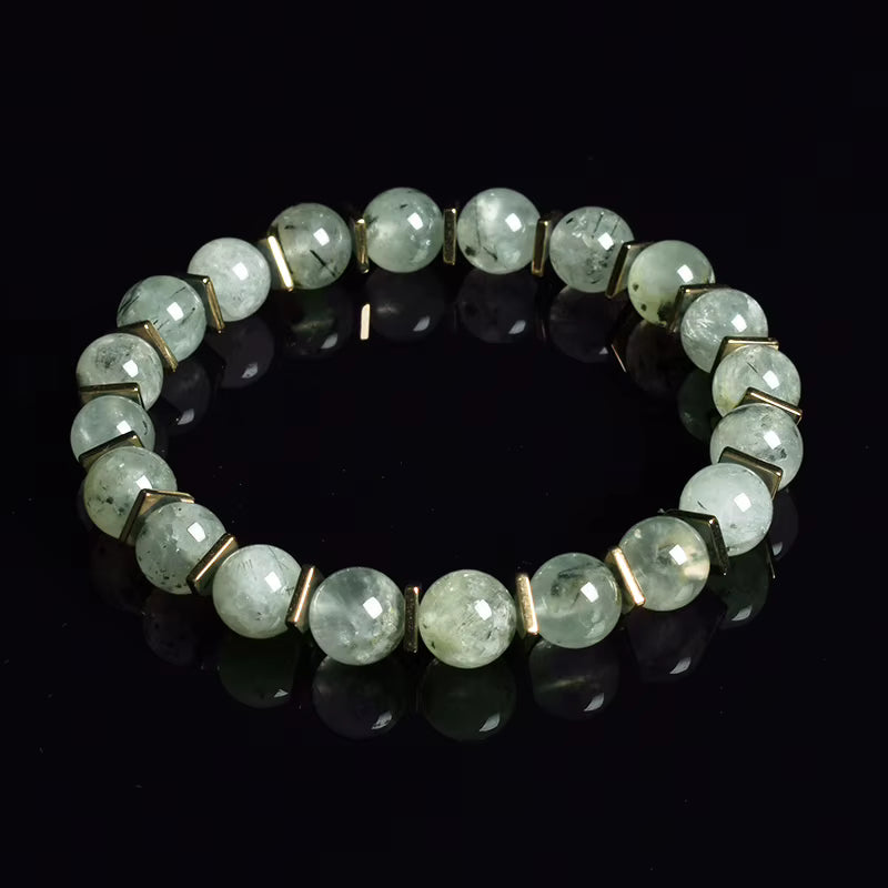 Green Jade Beaded Bracelet Stretch 8mm Natural Stone Unisex Gold