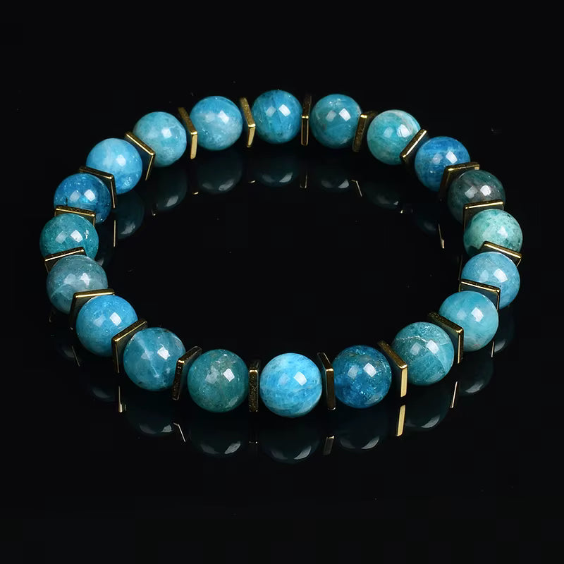 Green Jade Beaded Bracelet Stretch 8mm Natural Stone Unisex Gold