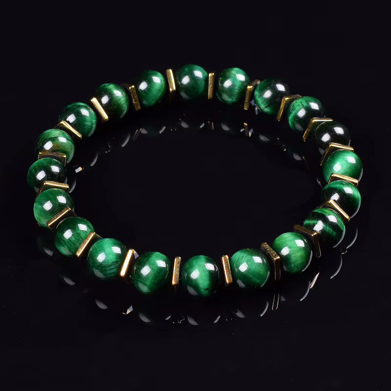 Green Jade Beaded Bracelet Stretch 8mm Natural Stone Unisex Gold