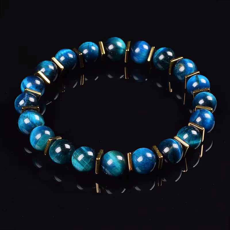 Green Jade Beaded Bracelet Stretch 8mm Natural Stone Unisex Gold