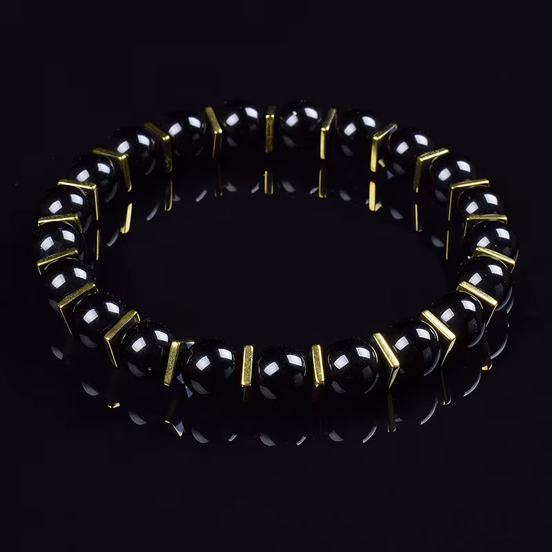 Green Jade Beaded Bracelet Stretch 8mm Natural Stone Unisex Gold