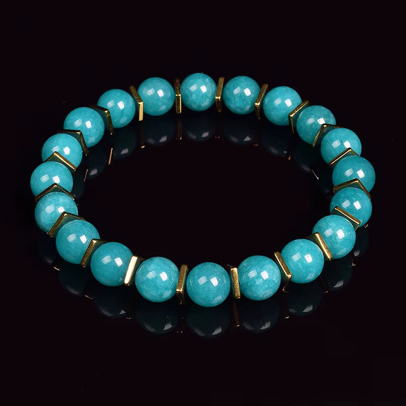 Green Jade Beaded Bracelet Stretch 8mm Natural Stone Unisex Gold