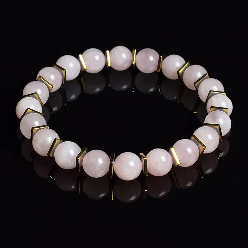 Green Jade Beaded Bracelet Stretch 8mm Natural Stone Unisex Gold