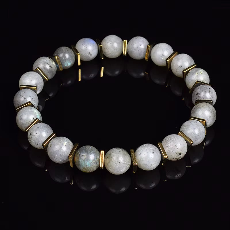 Green Jade Beaded Bracelet Stretch 8mm Natural Stone Unisex Gold