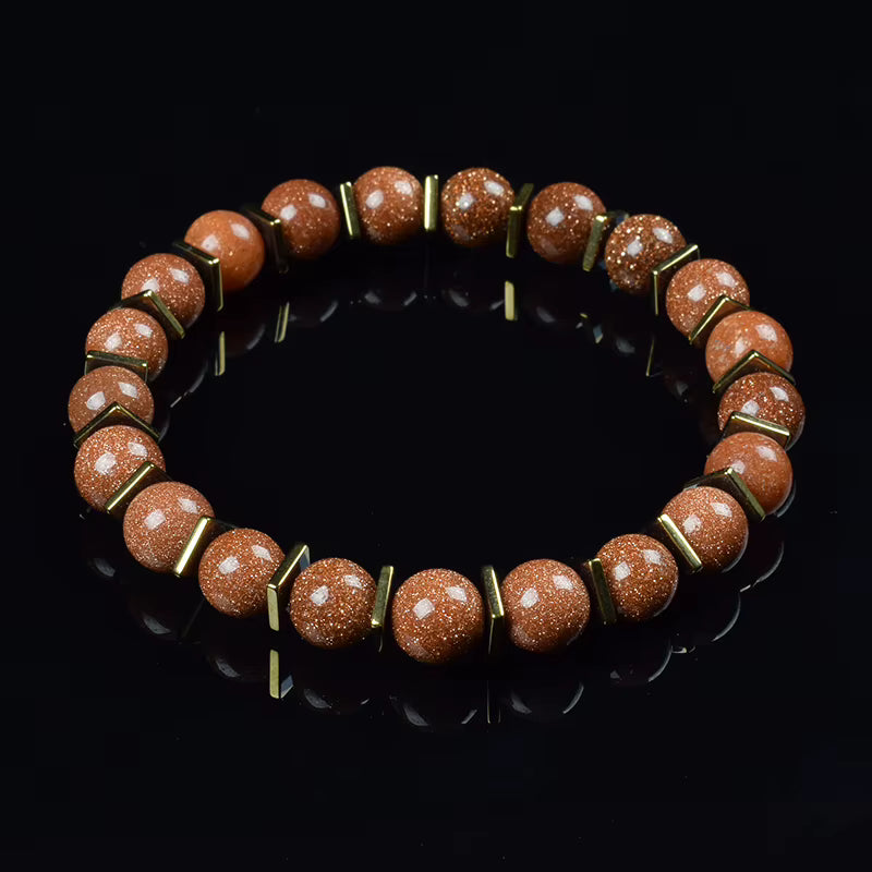 Green Jade Beaded Bracelet Stretch 8mm Natural Stone Unisex Gold