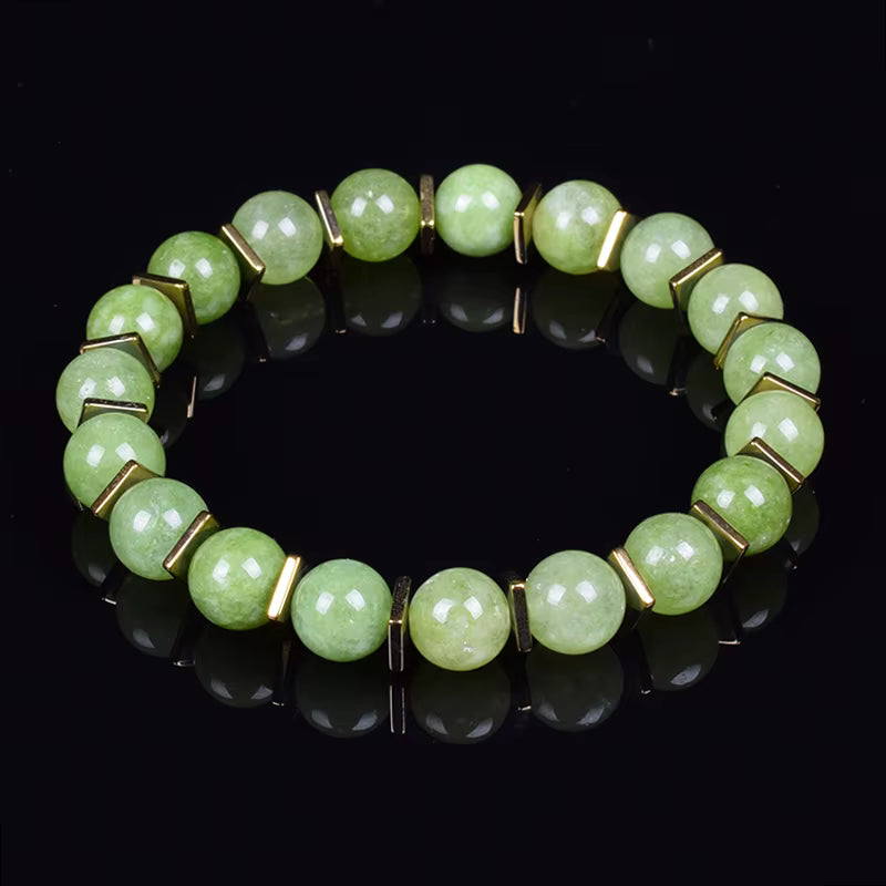 Green Jade Beaded Bracelet Stretch 8mm Natural Stone Unisex Gold