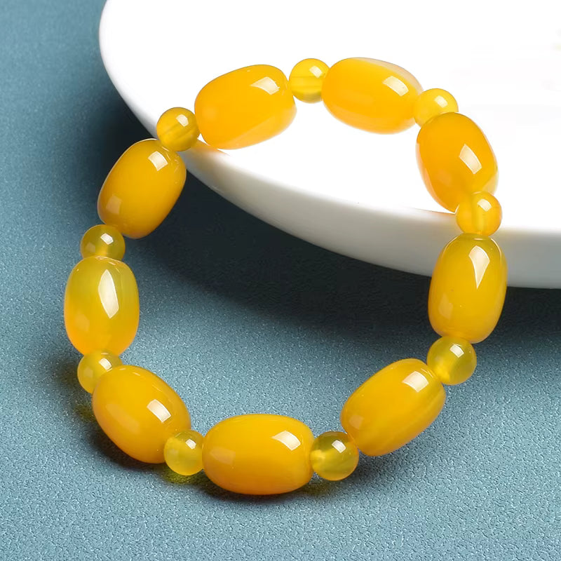 Green Peacock Agate Bracelet Women's Drum Barrel 10 to 14mm Elastic