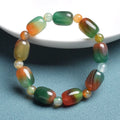 Green Peacock Agate Bracelet Women's Drum Barrel 10 to 14mm Elastic