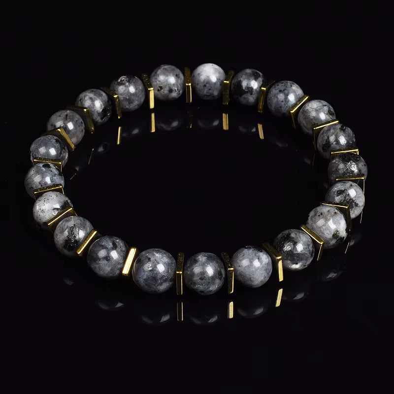 Labradorite Beaded Bracelet Grey with Golden Hematite 8mm Unisex