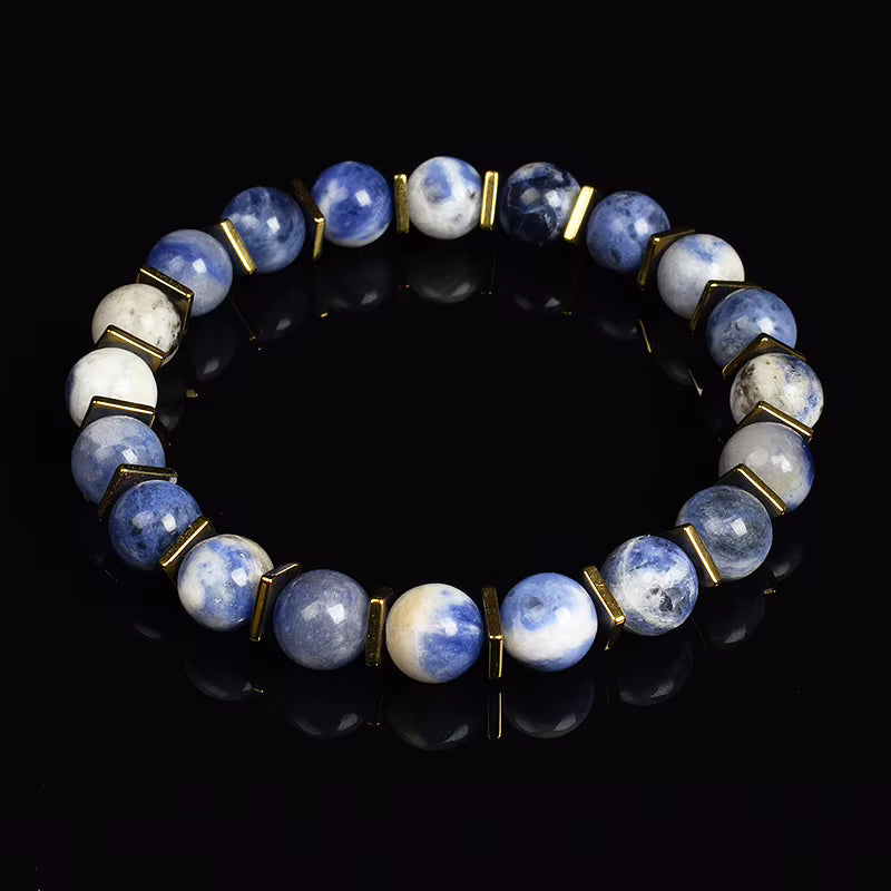 Labradorite Beaded Bracelet Grey with Golden Hematite 8mm Unisex