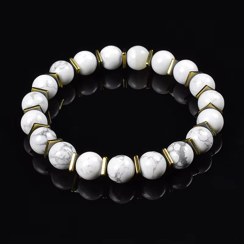 Labradorite Beaded Bracelet Grey with Golden Hematite 8mm Unisex