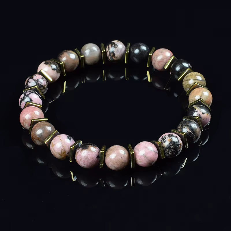 Labradorite Beaded Bracelet Grey with Golden Hematite 8mm Unisex
