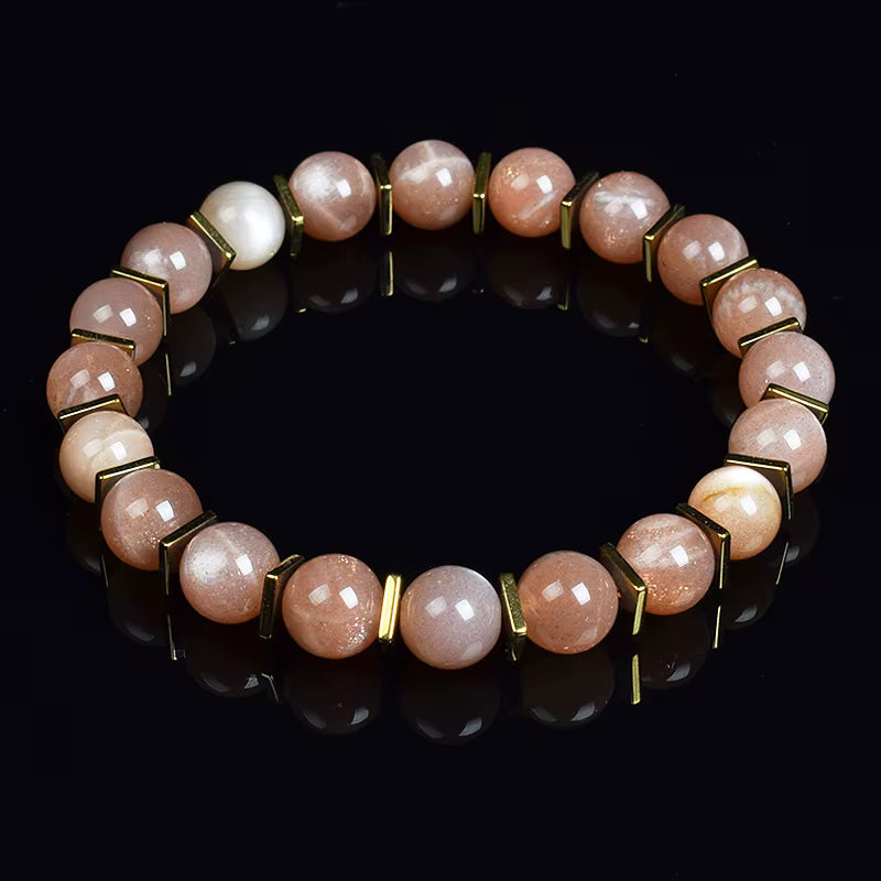 Labradorite Beaded Bracelet Grey with Golden Hematite 8mm Unisex