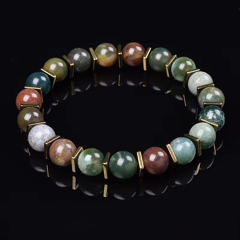 Labradorite Beaded Bracelet Grey with Golden Hematite 8mm Unisex