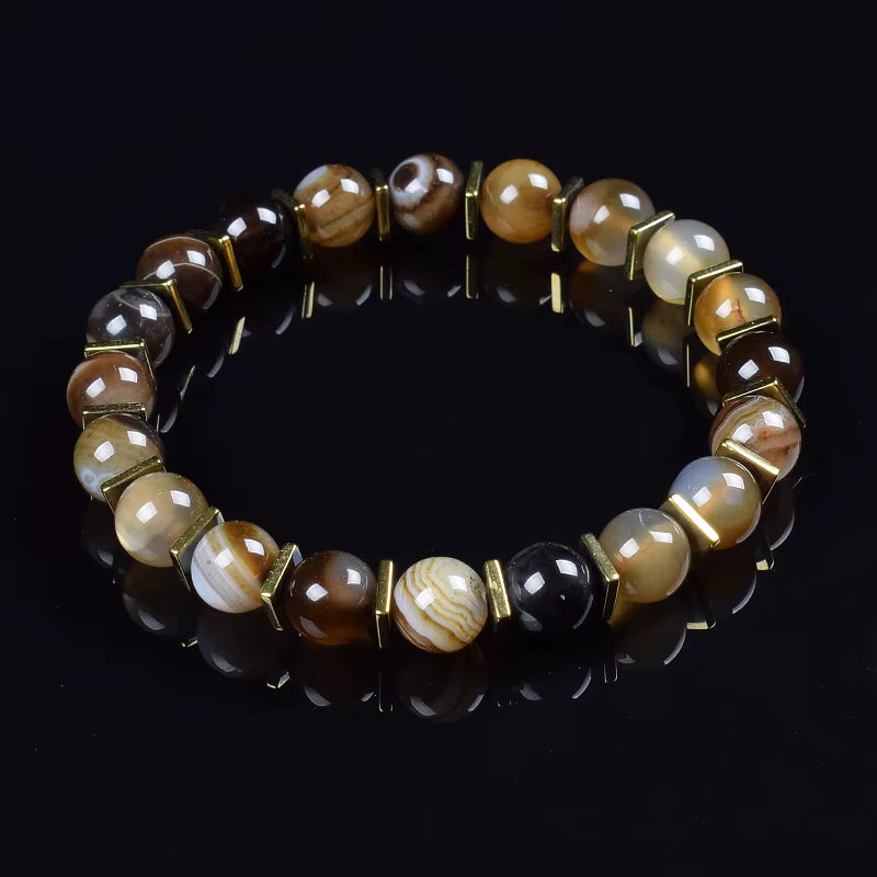 Labradorite Beaded Bracelet Grey with Golden Hematite 8mm Unisex