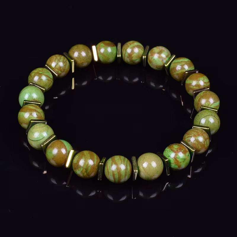 Labradorite Beaded Bracelet Grey with Golden Hematite 8mm Unisex