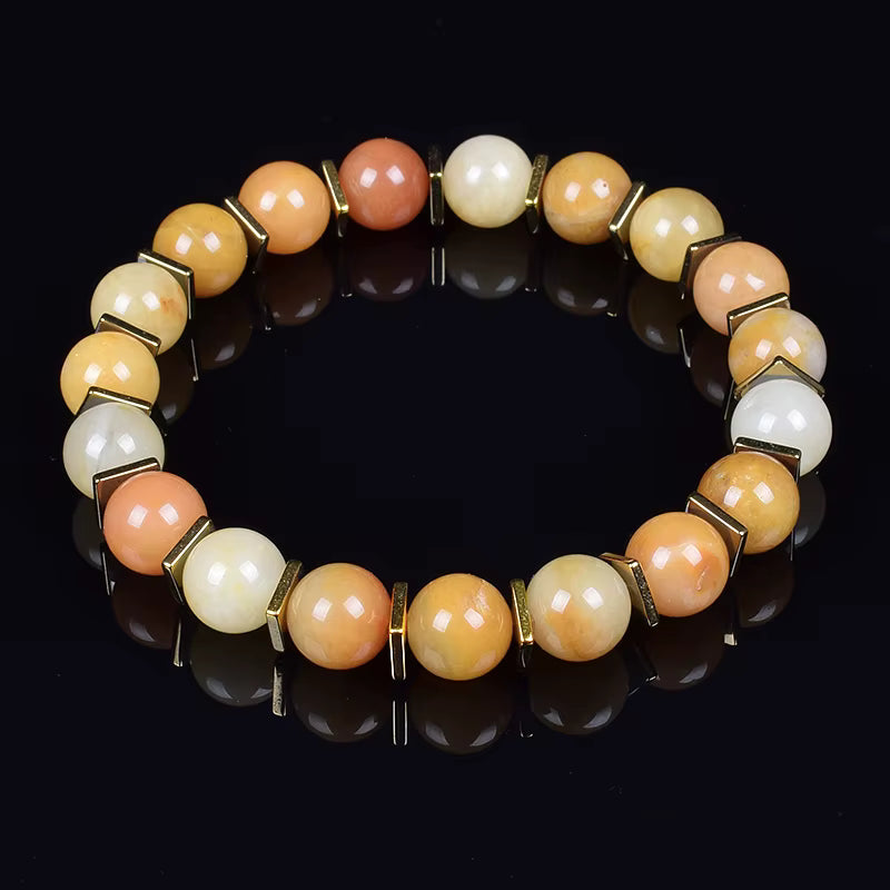 Labradorite Beaded Bracelet Grey with Golden Hematite 8mm Unisex