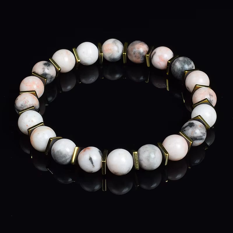 Labradorite Beaded Bracelet Grey with Golden Hematite 8mm Unisex