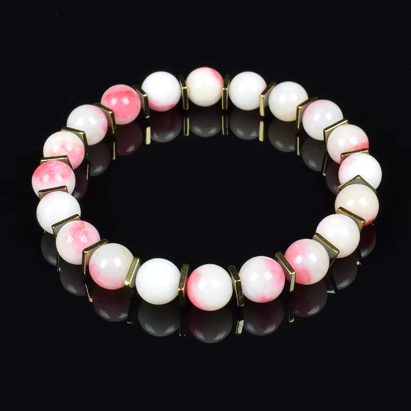 Labradorite Beaded Bracelet Grey with Golden Hematite 8mm Unisex