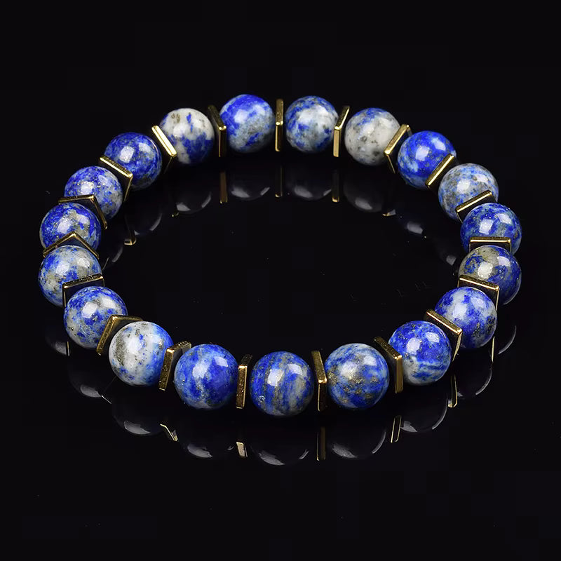 Labradorite Beaded Bracelet Grey with Golden Hematite 8mm Unisex