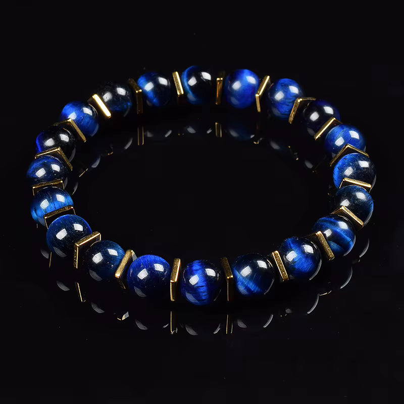 Labradorite Beaded Bracelet Grey with Golden Hematite 8mm Unisex