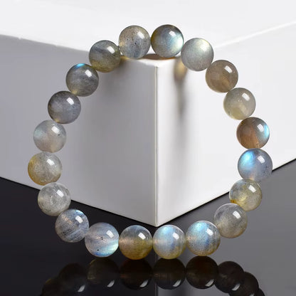 Labradorite Spectrolite Moonstone Beaded Elastic Bracelet Natural