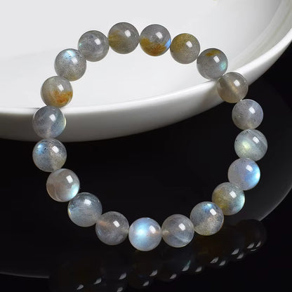 Labradorite Spectrolite Moonstone Beaded Elastic Bracelet Natural