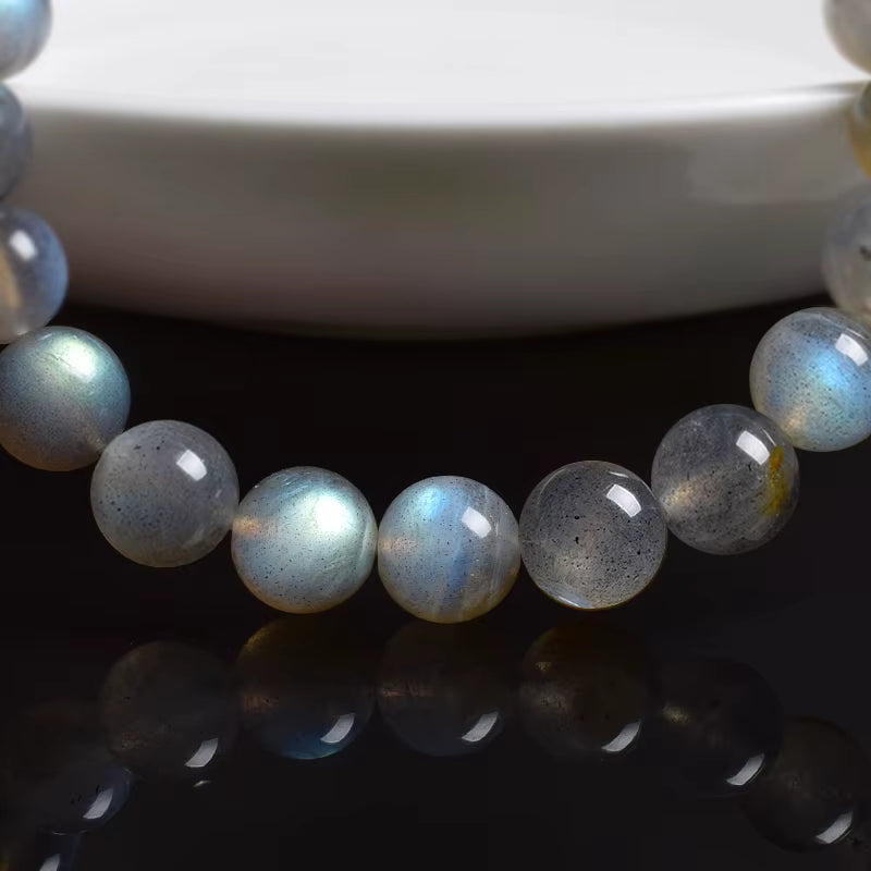 Labradorite Spectrolite Moonstone Beaded Elastic Bracelet Natural