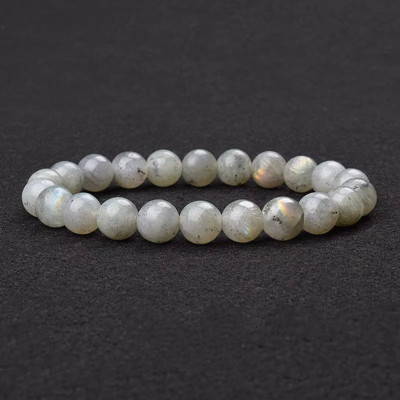 Labradorite Spectrolite Moonstone Beaded Elastic Bracelet Natural