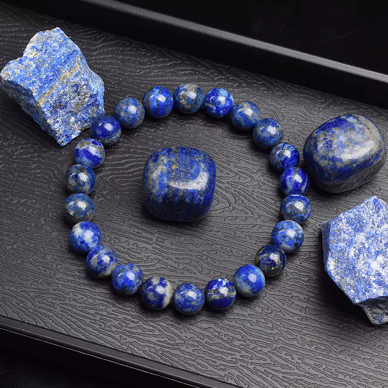 Lapis Lazuli Beaded Bracelet 5A Natural Blue Stretch Elastic Cord