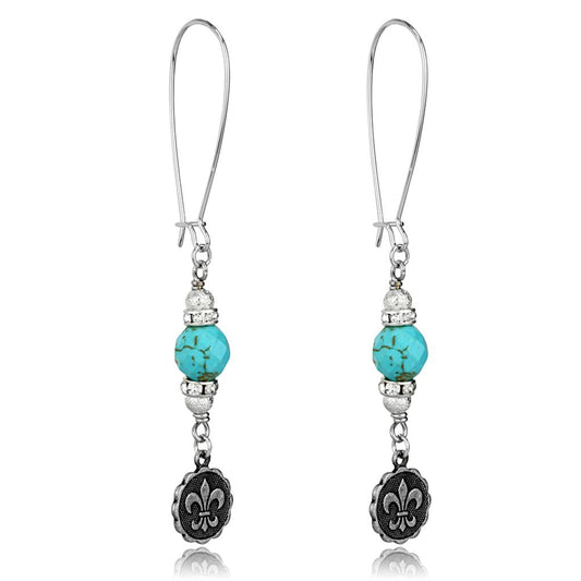 LO3807 - Antique Silver White Metal Earrings with Synthetic Turquoise in Turquoise-0