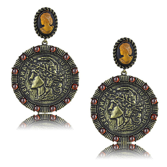 LO4190 - Antique Copper Brass Earrings with Synthetic Synthetic Stone in Smoked Quartz-0
