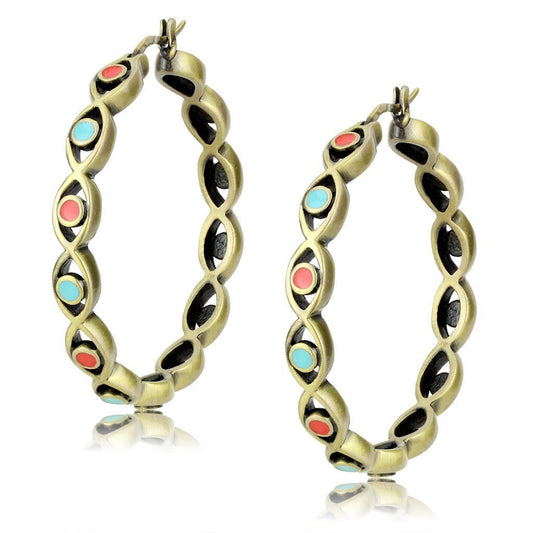 LO4679 - Antique Silver Brass Earrings with Epoxy  in Multi Color-0
