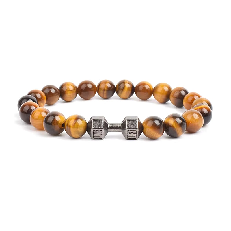 Men's Dumbbell Beaded Bracelet Natural Black Lava Stone Zaleno