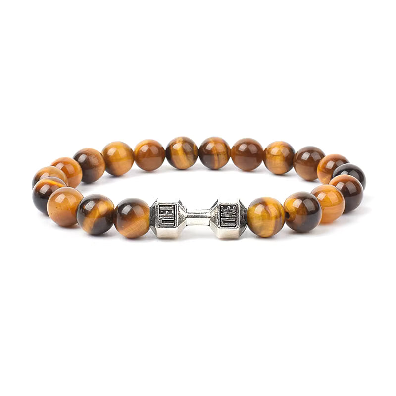 Men's Dumbbell Beaded Bracelet Natural Black Lava Stone Zaleno