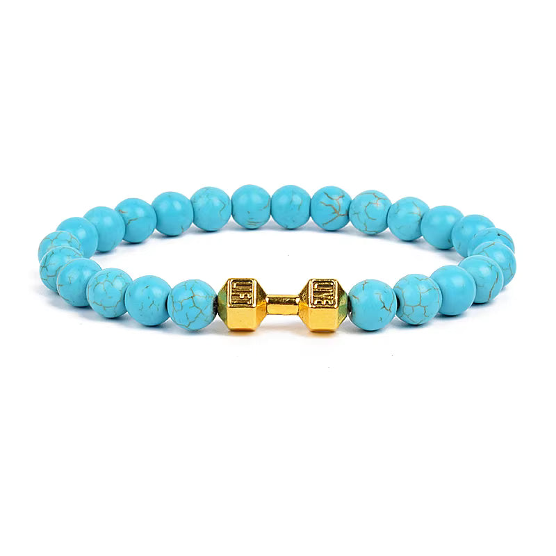 Men's Dumbbell Beaded Bracelet Natural Black Lava Stone Zaleno