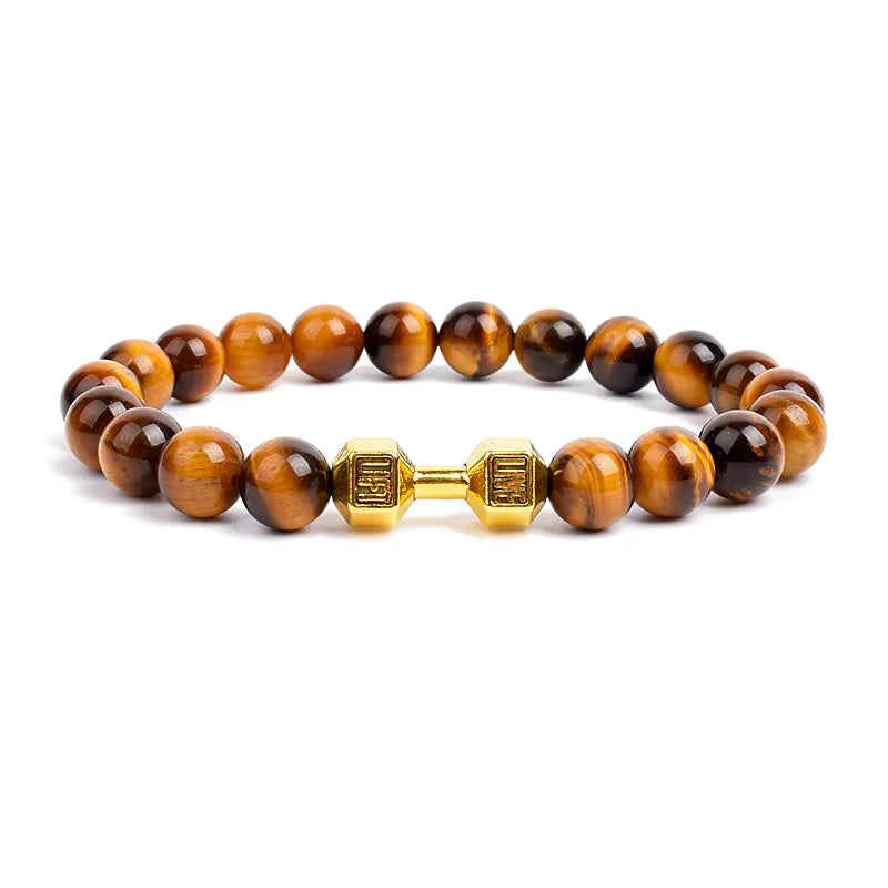 Men's Dumbbell Beaded Bracelet Natural Black Lava Stone Zaleno