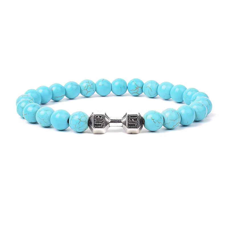 Men's Dumbbell Beaded Bracelet Natural Black Lava Stone Zaleno